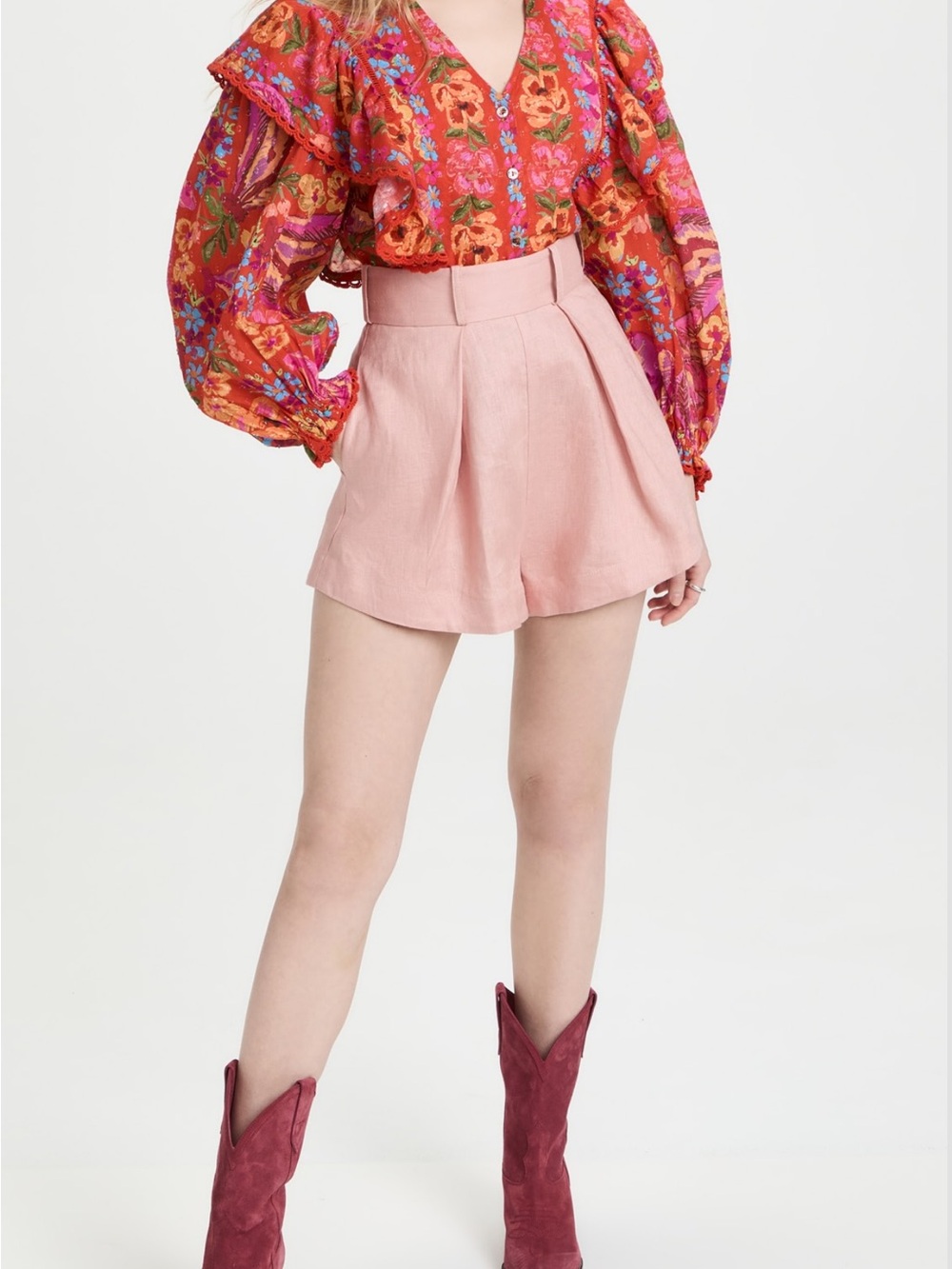 Farm Rio Red Spring Bananas Floral Ruffle Button-Front Blouse size XL Cotton